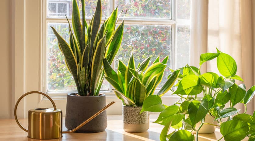 Snake plant growing by the window