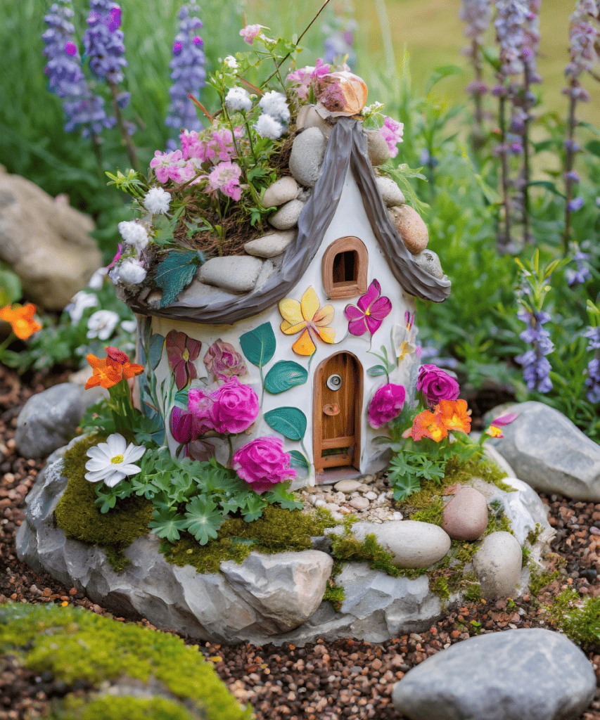 tiny Fairy Garden painted flower hhouse