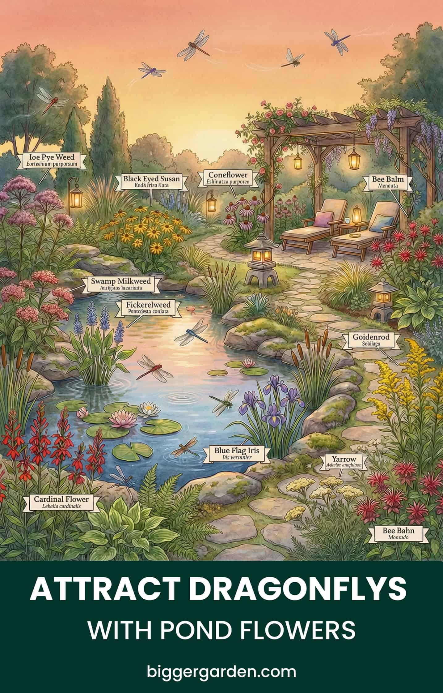 Atract dragonflys WITH THESE POND FLOWERS