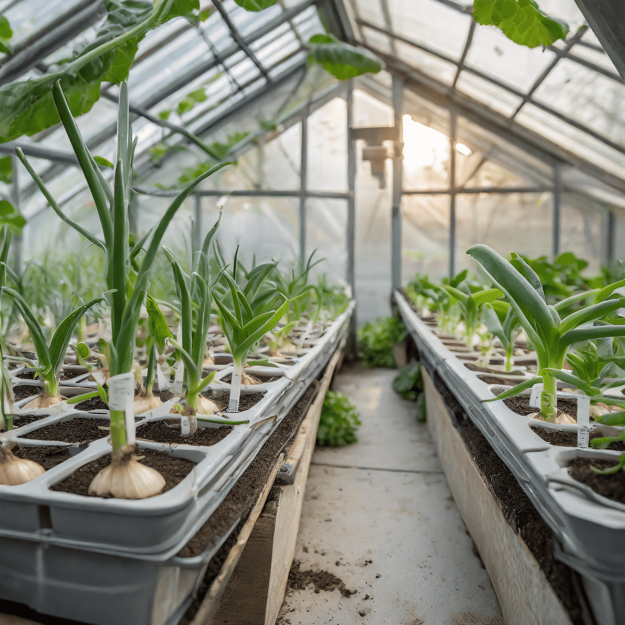 Greenhouse growing onions
