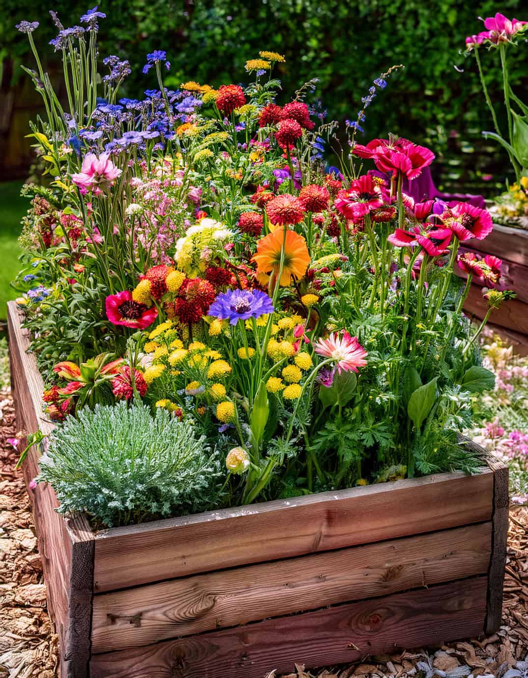 Raised bed wildflowers chaos garden