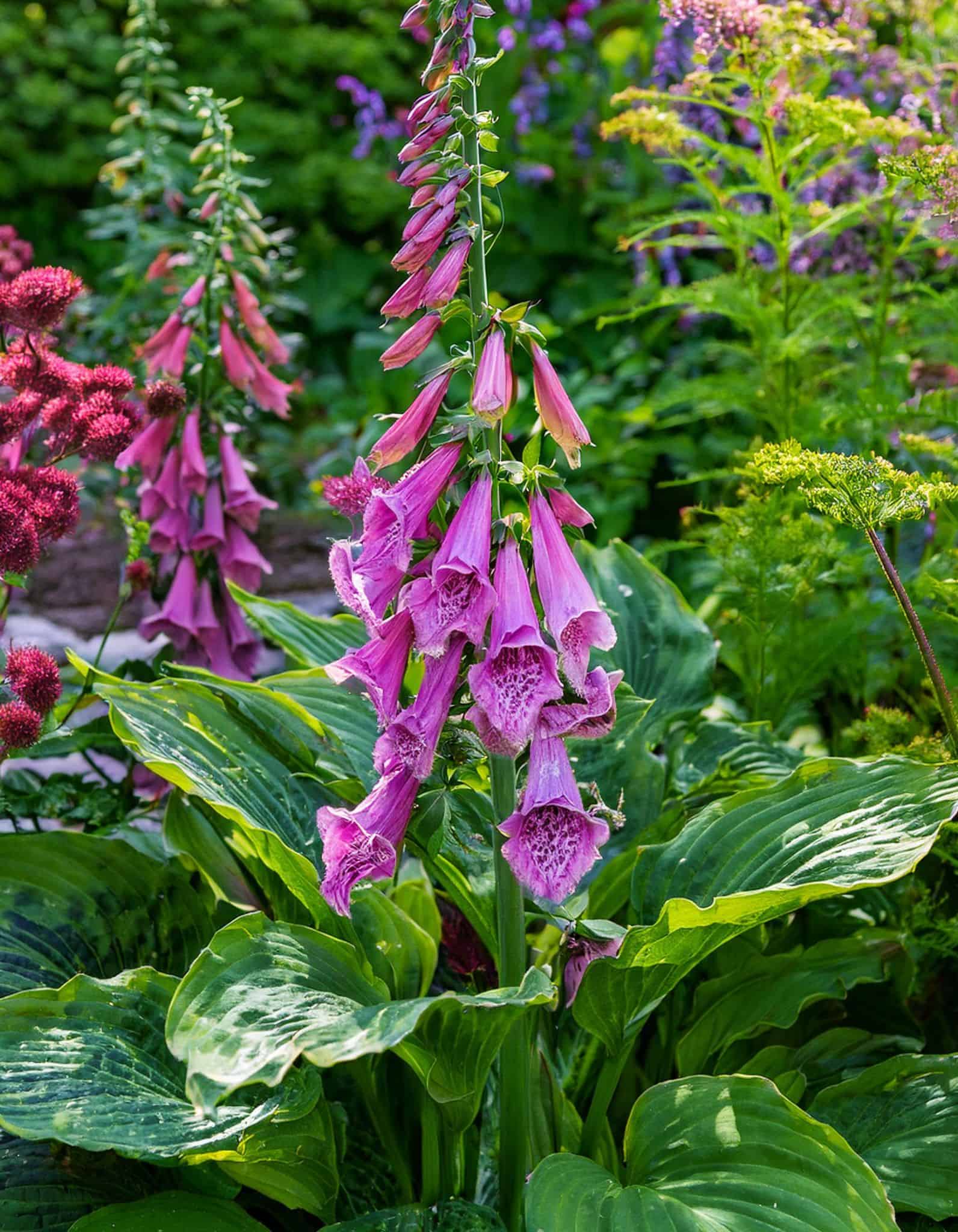 foxglove flowers and hostas
