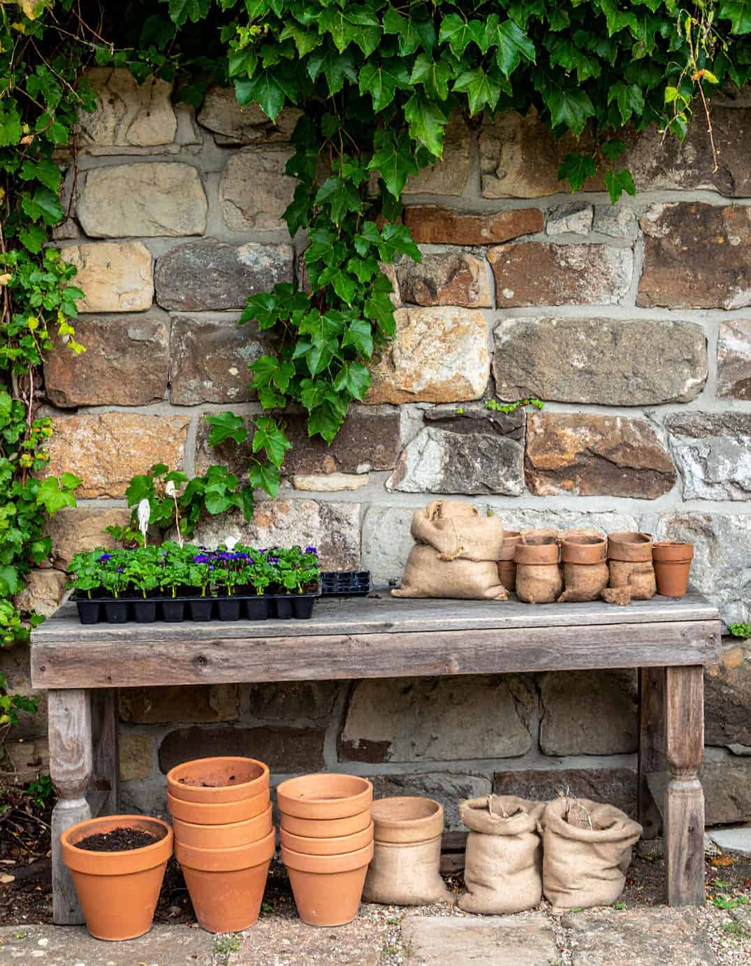 farmhouse bench potting station