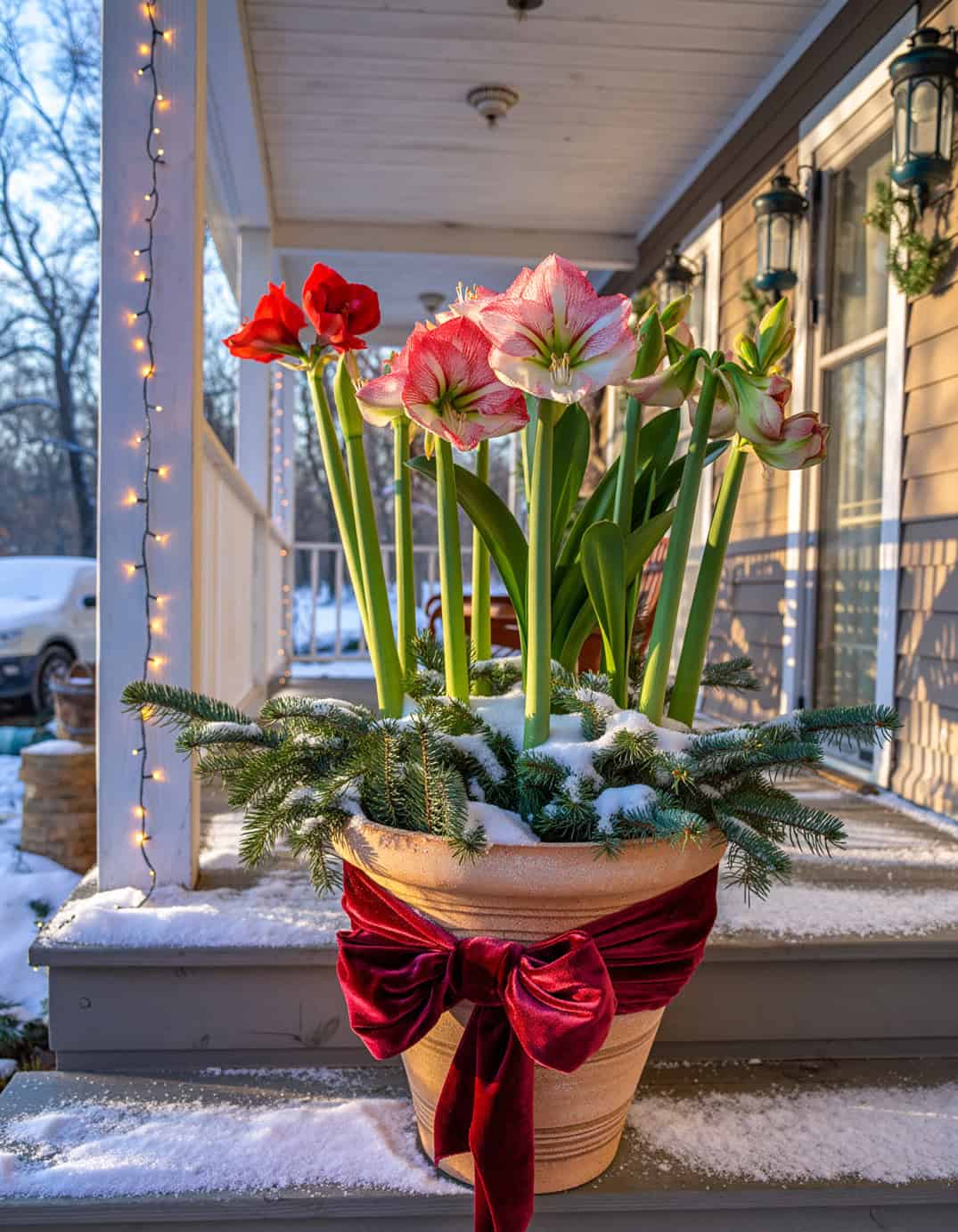 amaryllis rising from pine in a painted c 87541