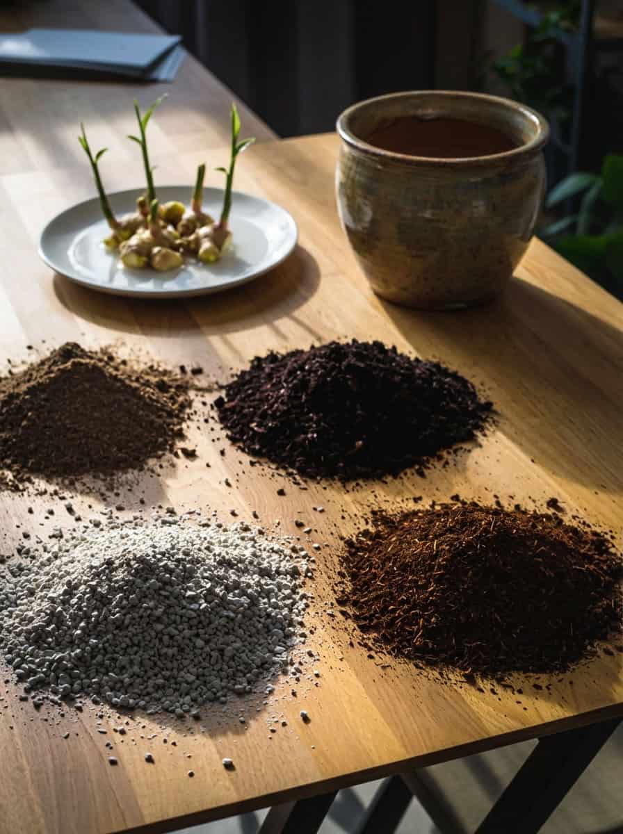 Ginger being transplanted from sprouting tray