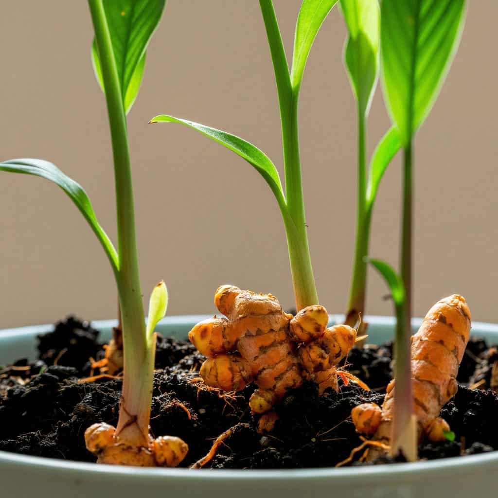 Close up of turmeric growing at home