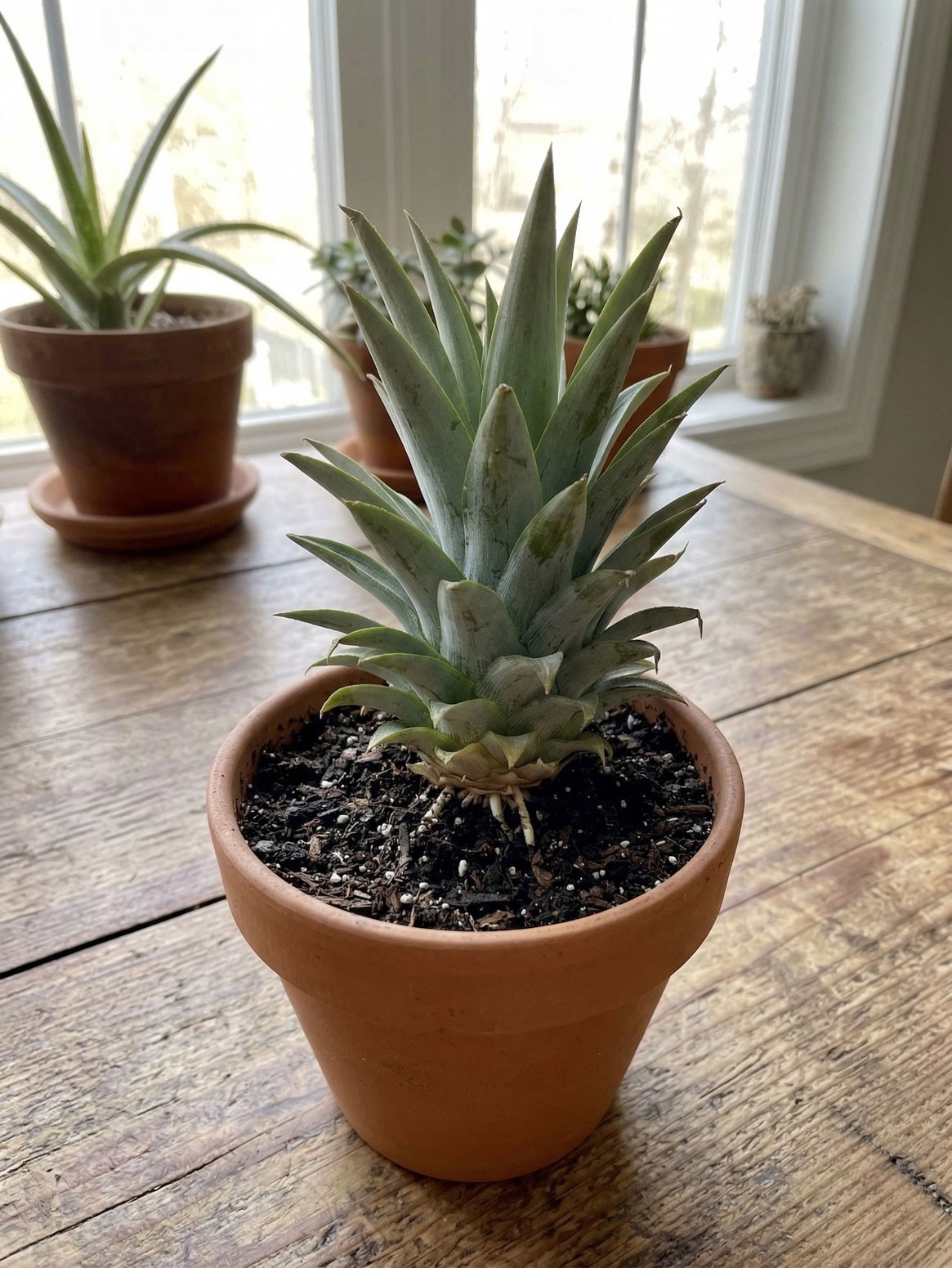 Pineapple top planted in soil