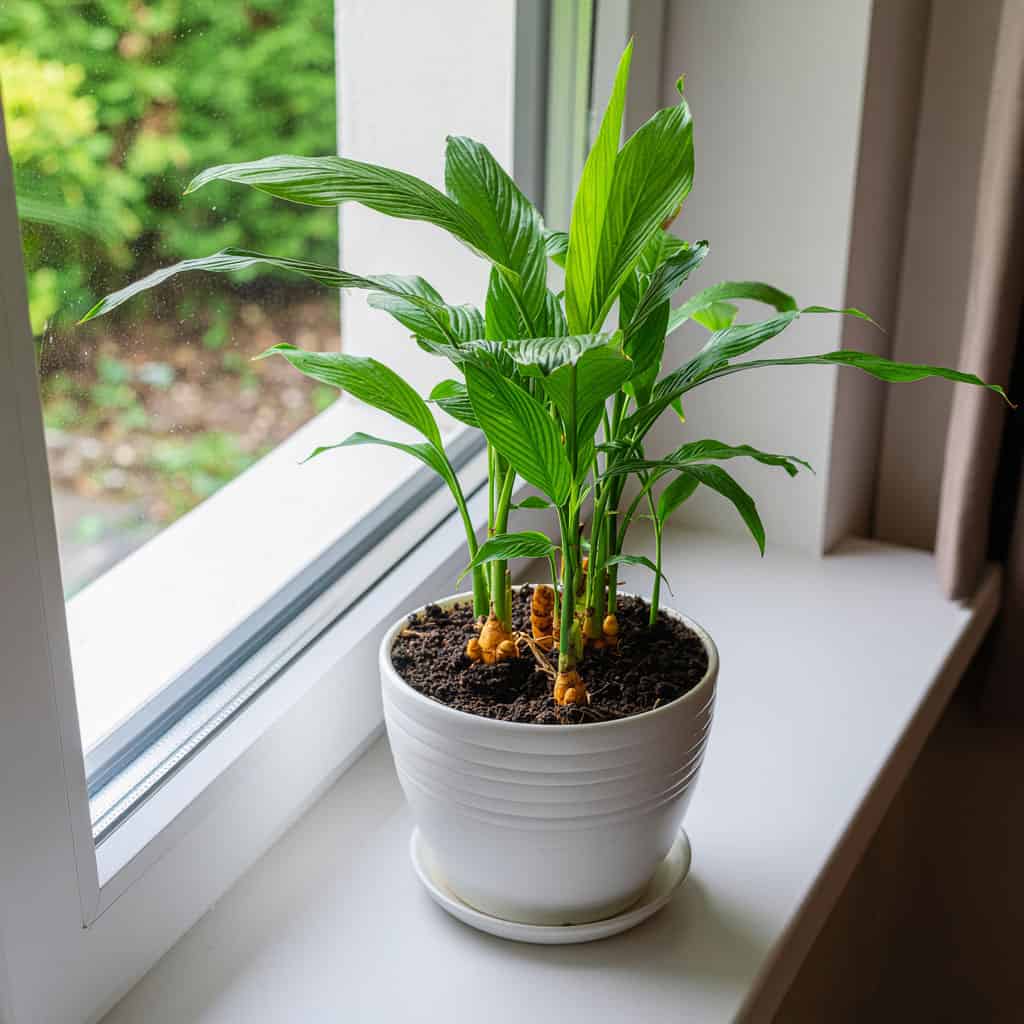 Turmeric growing by a window