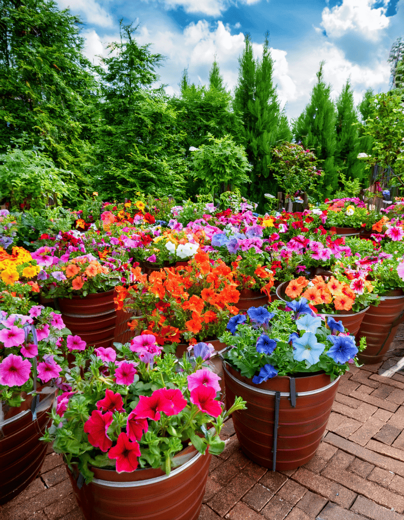 petunia flowers growing in planters