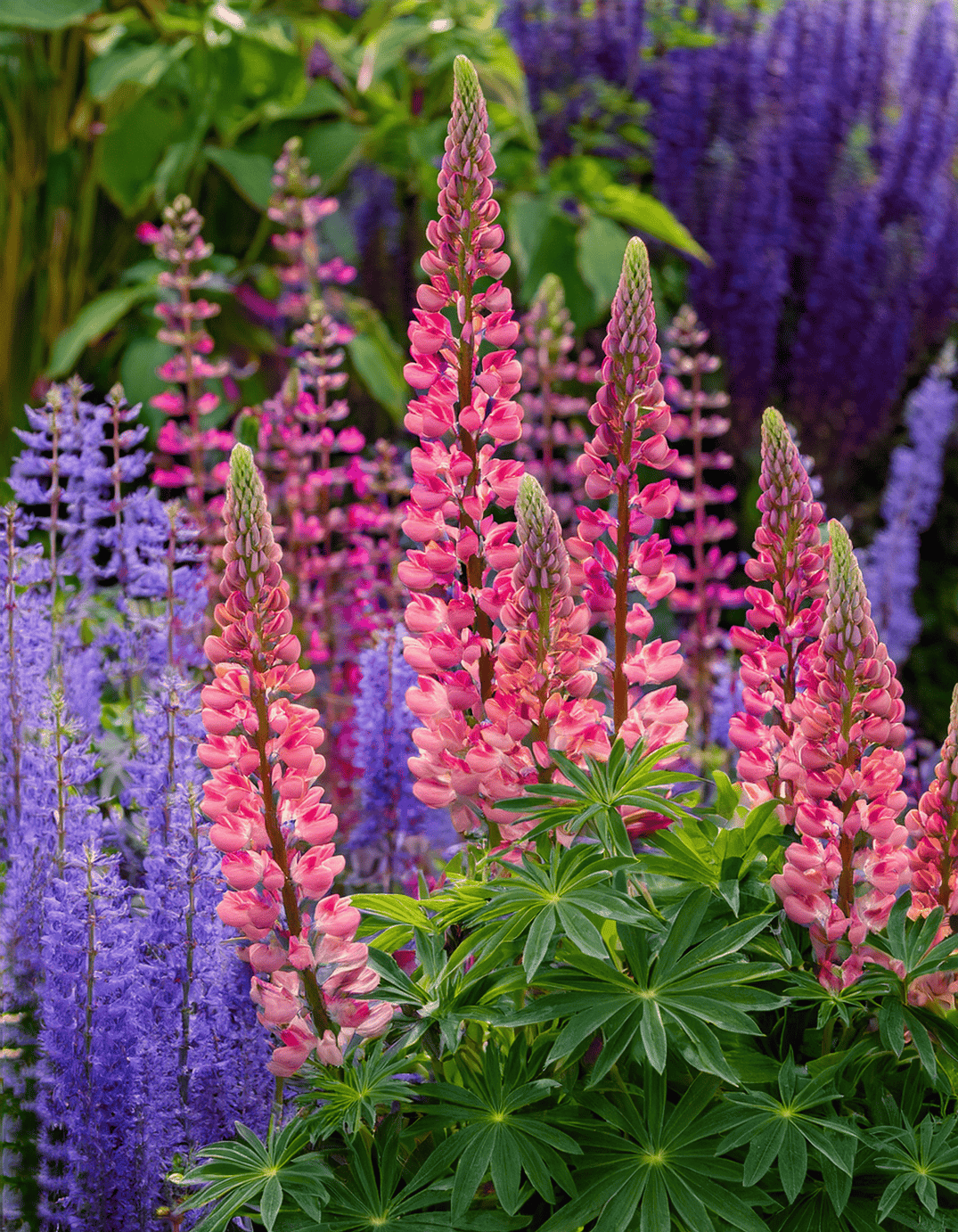 Salvia and lupine flowers
