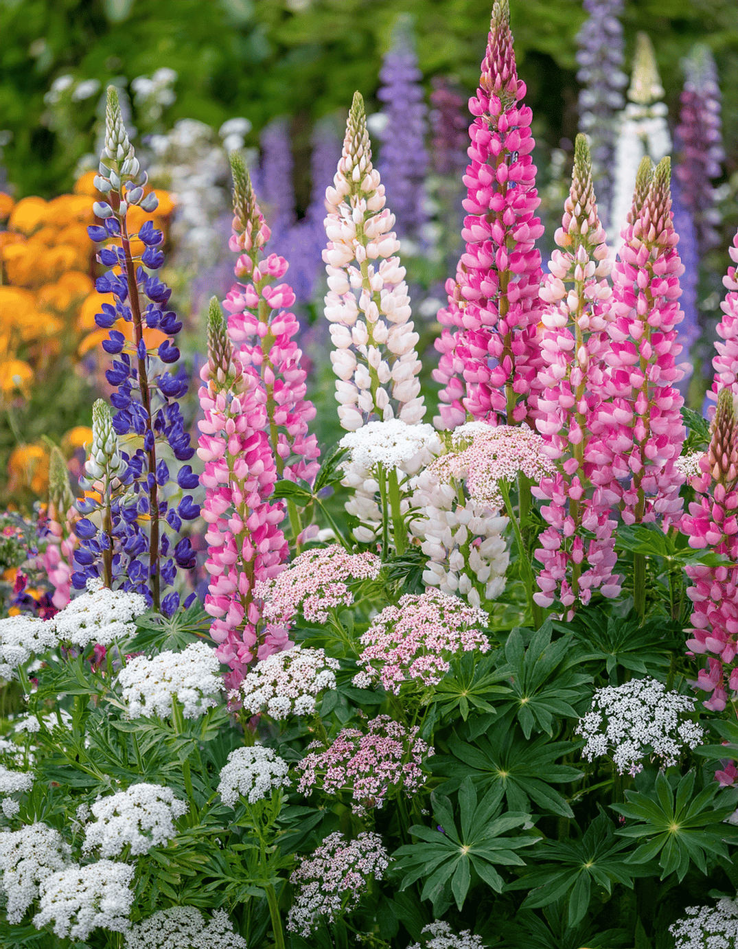 Yarrow and lupine flowers