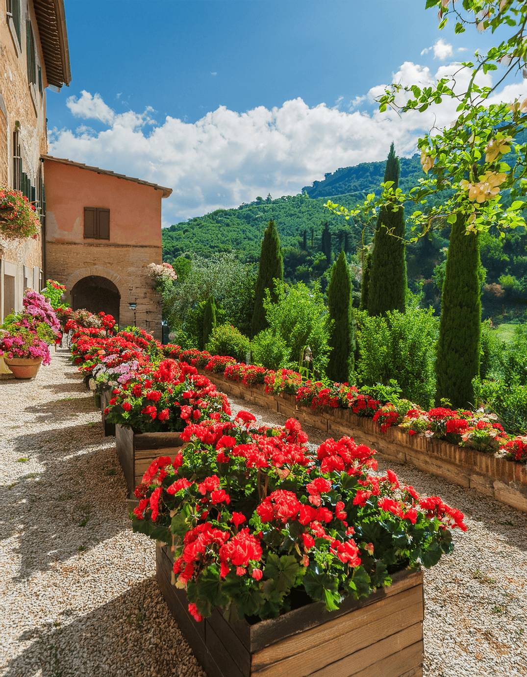 begonias growing in planters in italy