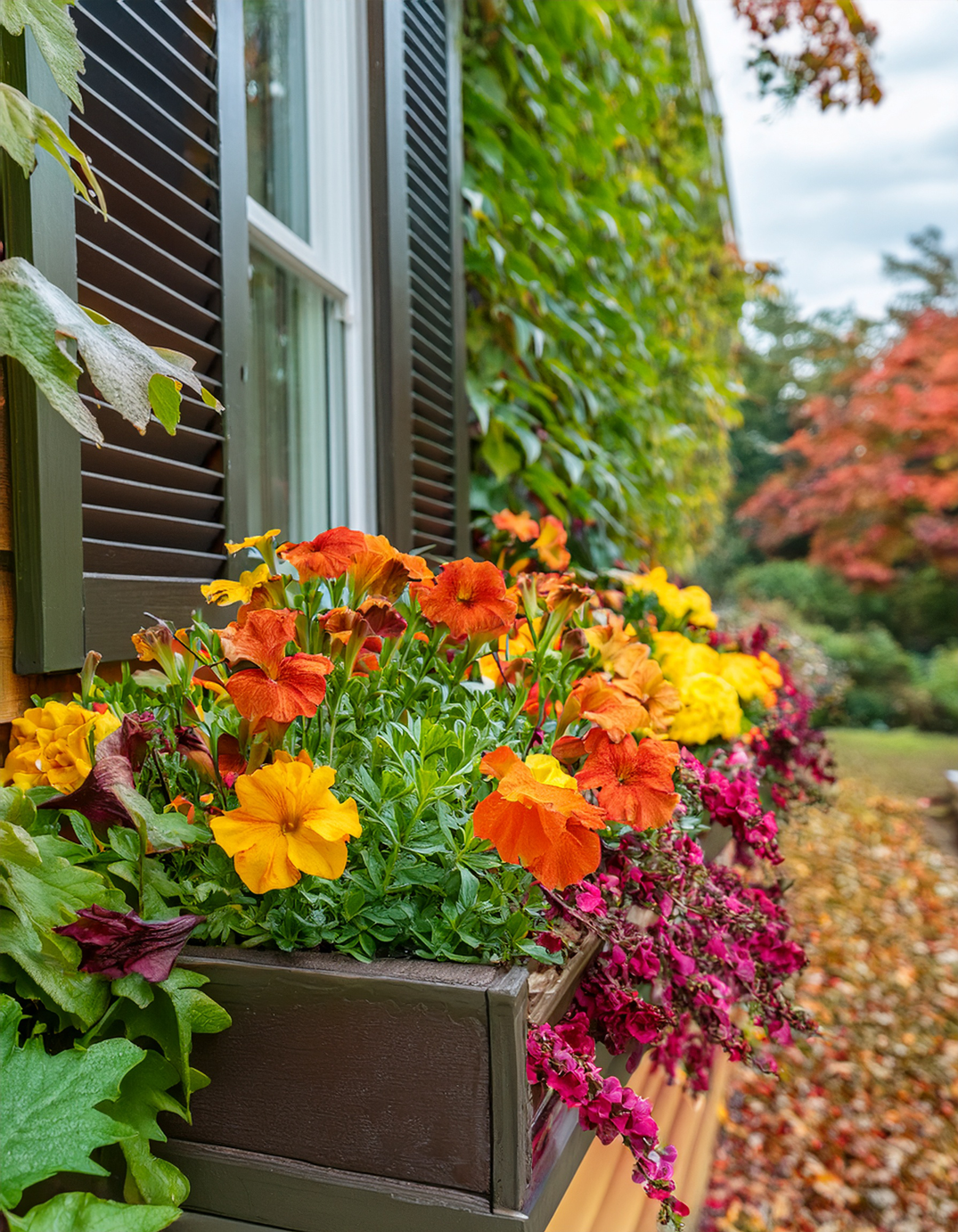 Fall Window box Planter with putunias
