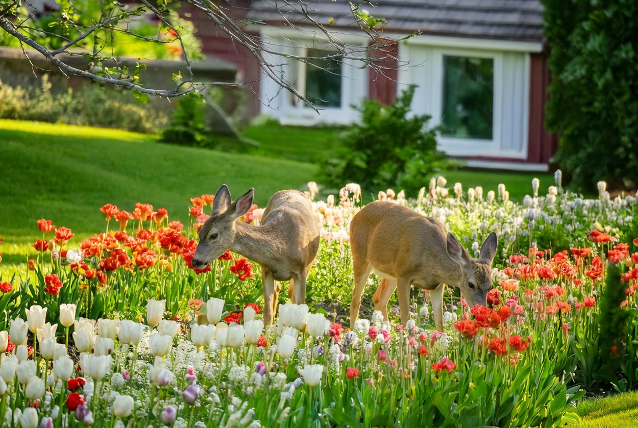 deer eating tulips 1